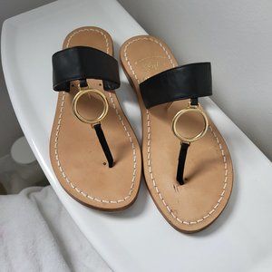 All Leather Sandals with Gold Ring - Made on the Island of Capri sz 6.5